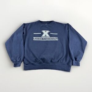 Xavier University Sweater Mens L Blue Embroidered Sweatshirt Preppy The Game